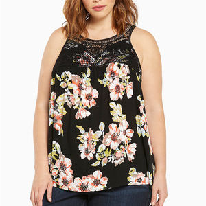 Torrid Floral Gauze Crochet Tank Top Size 3